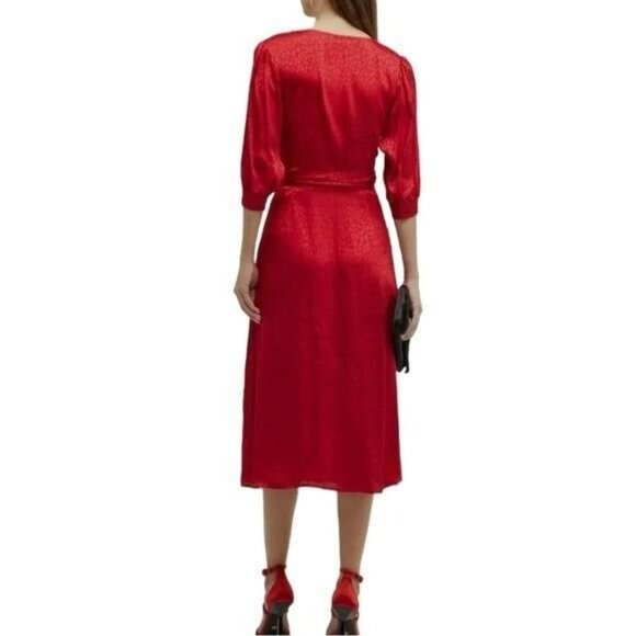 Michael Kors $175 Red Wrap Cheetah Half Sleeves Midi Dress Size XS - Picture 2 of 4